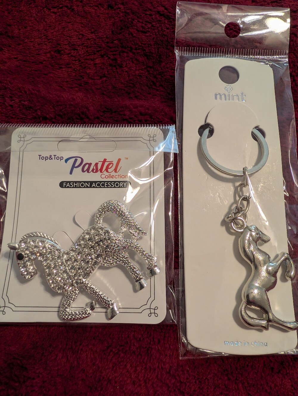 Fashion Jewelry Silver Horse Brooch & Keychain Set| Equestrian Western Style